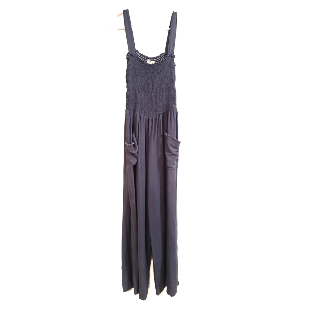 UMGEE Linen Blend Smocked Wide Leg Jumpsuit L - Picture 7 of 7